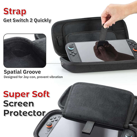 Carrying Case for Nintendo Switch 2 2025, Portable Hard Shell for Switch 2 Case, Protective Travel Accessories Bundle with 24 Clear Game Cartridge, 2 Screen Protector