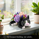 Tuxedo Cat Rose Bouquet Succulent Planter Building Blocks,Compatible with Lego Tuxedo Cat Flowers Pot,Creative Plants and Animals Decoration Rose Blocks Toys,Gifts for 18+ Girls, Women