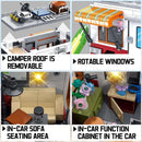 Camping Van Construction Toy 924 Pieces Building Block Set with Picnic Table Grill & Fire Scene Gift for Kids Teens & Vehicle Fans